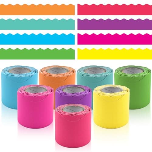 8 Rolls 262.4 Ft Bright Bulletin Board Borders Set - Decorations for Office, School Classroom Decor, Teachers & Home DIY - Posters & Birthday Parties - Board Trim