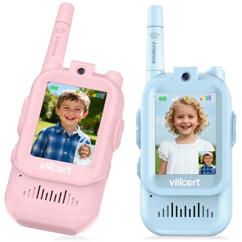 vilicert Video Walkie Talkie Toys for Age 3-12 Boys Girls, 2 Pack Walkie Talkies with Screen, Long Range 2 Way Radio with 4 Voice Effects, Christmas Birthday Gifts for Kids Indoor Outdoor Camping