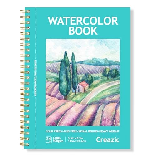 Creazic Watercolor Paper Pad, 5.5"x8.5” (24 Sheets, 140lb/300g), Spiral - Bound with Tear - Line. A Watercolor Journal and Sketchbook for Adults & Kids - Ideal for Smaller - Sized Exercises or Travel