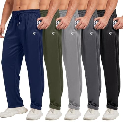 5 Pack Mens Sweatpants Open Bottom Joggers for Men with Zip Pockets Loose Fit Mesh Athletic Pants for Running,Casual(Black,Dark Gray,Light Gray,Navy,Army Green,L)