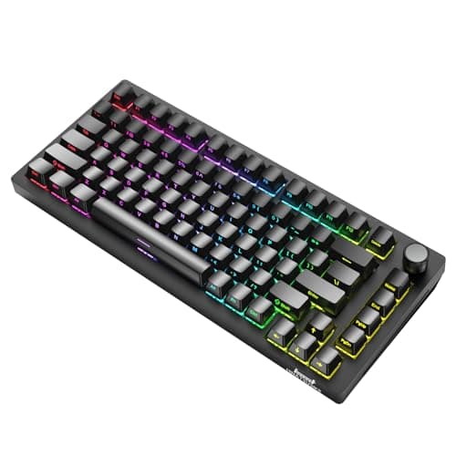 HINATSUSIKE H83 PRO 75% Wireless Mechanical Keyboard, Hot-Swap Cardamom Switches, PBT Keycaps, RGB Backlit with Control Knob, 3 Connection Modes (2.4G/BT/USB-C), Ergonomic for Gaming/Office on