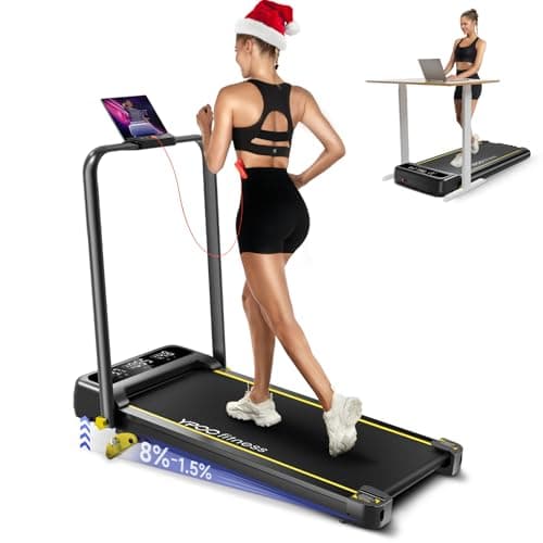YPOO Foldable Treadmill with Incline, Walking Pad with Handle Bar 3 Level Incline, Portable Folding Treadmills for Home/Office 300 Lbs Capacity, Quiet Desk Treadmill with Remote Control & APP