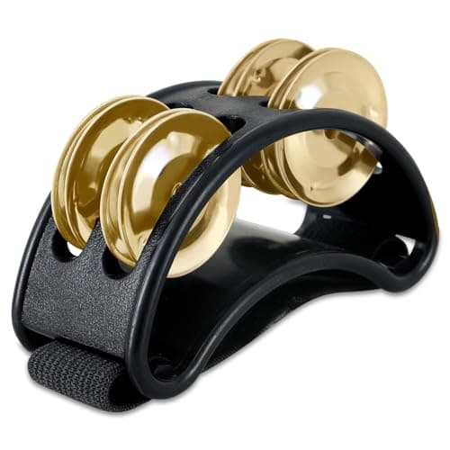 EASTROCK Foot Tambourine Percussion Musical Instrument Foot Percussion with Golden Steel Jingle Bells for Drum Guitar Playing Black