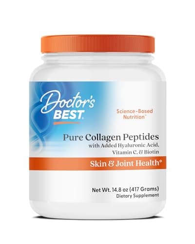 Doctor's BEST Pure Collagen Peptides w/Hyaluronic Acid - Collagen Powder Supplement for Women & Men, Unflavored, 18 g Protein & 90 mg Vitamin C per Serving, Supports Healthy Skin & Hair - 14.8 oz