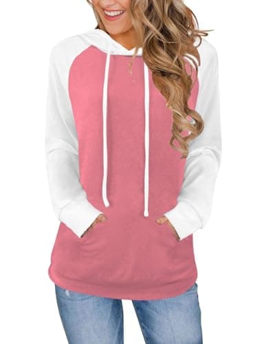 Bosmeer Sweatshirt for Women Long Sleeve essentials Hoodie Loose Fit Raglan Workout Outfits Womens Fall Fashion 2025 Large Pink-white