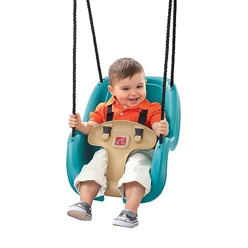 Step2 Infant to Toddler Swing, Baby Outdoor Swing, Backyard Bucket Style Swing Seat, Secure Harness, Outside Weather-Resistant Rope, Attach to Playset, For Toddlers 9 Months -3 Years Old