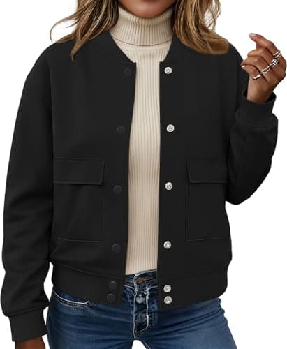 ETCYY NEW Bomber Jackets for Women 2025 Trendy Fall Winter Cropped Coats Button Down Casual Varsity Jacket with Pockets