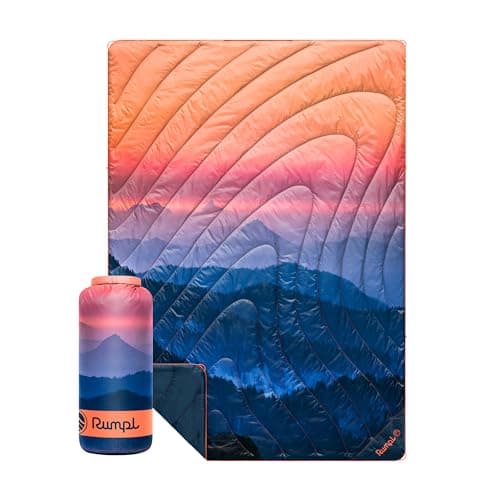 Rumpl Original Puffy Blanket - Warm, Water-Resistant Camping Blanket with 100% Recycled Synthetic Insulation, 52"x75", Original Puffy V2, Alpenglow