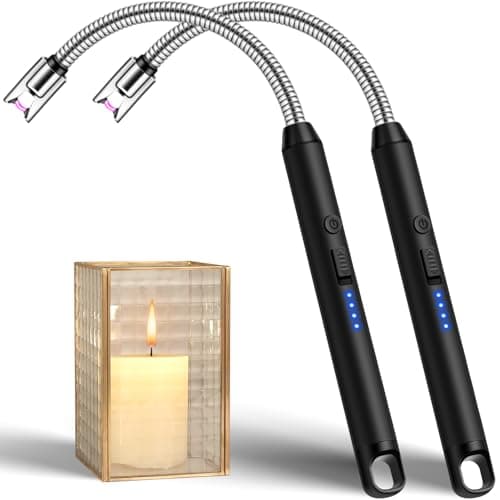 LcFun 2 Pack Candle Lighter Windproof USB C Rechargeable Electric Lighters with 360° Flexible Neck & Safety Lock, Christmas Stocking Stuffers Gifts, Flameless Long Lighters for Candle Grill, BBQ
