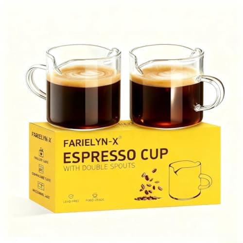 5 OZ Espresso Cups Set of 2, Double Spouts Cups, Shot Glasses, Milk Cup with Handle, Clear Glass, Espresso Accessories for Making Coffee Desserts Salad Dressing Machine (1 ounce more than others )