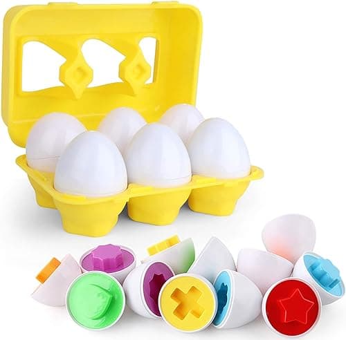 VUIYA Toddler Toys - Color Matching Egg Set - Educational Color, Shapes and Sorting Recognition Skills - Puzzle for Kid Baby Boy Girl, Easter Basket Gift (6 Eggs)