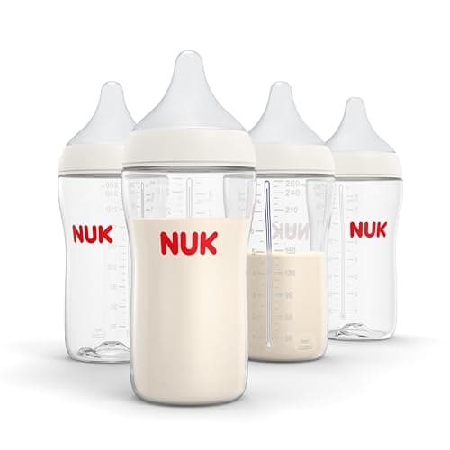NUK Perfect Match 2-in-1 Natural and Anti-Colic Bottle with Medium Flow, Wide, Adaptable Nipple, 8oz., 4 Pack, BPA Free