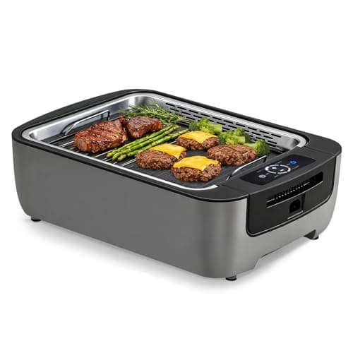 Smokeless Indoor Grill, Amornest Electric Indoor Grill 1100W for Korean BBQ with Dual Turbo Smoke Extractor, LED Smart Display & Dual-Zone Nonstick Grills Plate, 6-Level Temp Control, Dishwasher Safe