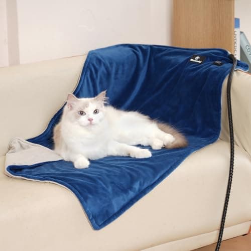 MARUNDA USB Pet Heating Blanket, Heated Cat Bed Indoor,3 Adjustments Provide The Most Comfortable Temperature for Pets, Chew Resistant Steel Cord,Easy to Clean. (Blue, 24 x 12 inch) ﻿