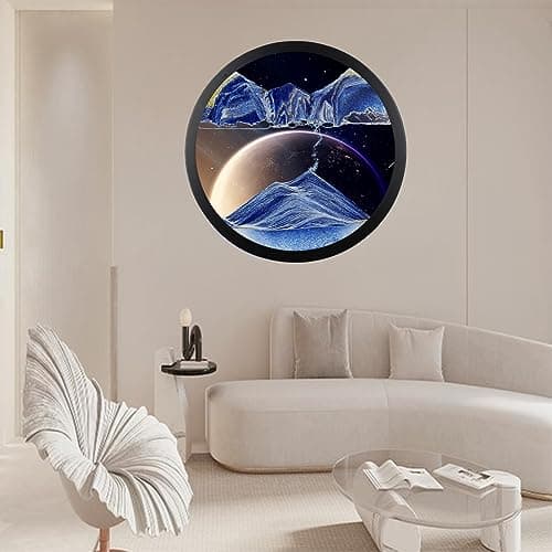 BGFJYUK 17.3" Moving Sand Art Décor, Wall Mounted Sand Art Liquid Motion 3D Dynamic Sculpture,360°Rotate Wall Art Deep Sea Sandscape,Glass Crafts Solid Wood Frame,Relaxing Quicksand Décor (Blue)