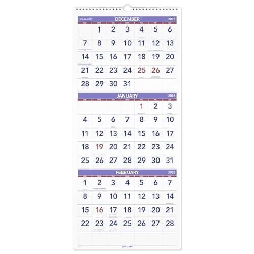 AT-A-GLANCE 2026 Wall Calendar, 12" x 27", Large, Vertical, 3-Month Reference (PM112826)