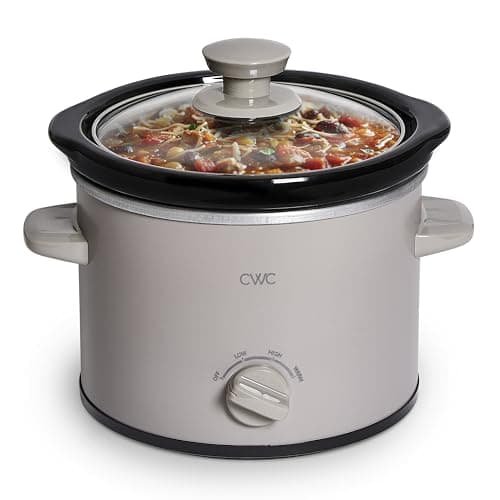 COOK WITH COLOR 2QT Mini Electric Round Slow Cooker - Adjustable Settings, Removable Stoneware Pot, Tempered Glass Lid, Dishwasher Safe, Cool-Touch Side Handles, Greige