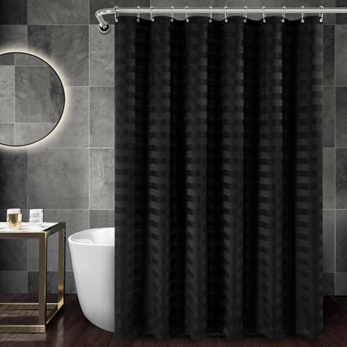 PANGSINNE Black Shower Curtain 230GSM Heavy Duty Striped Bathroom Shower Curtains, Weighted Fabric Shower Curtains for Hotel Spa Luxury Polyester Bath Curtain with 12 Hooks, 72Wx72H