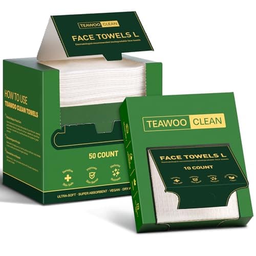 TEAWOO Face Towels Disposable 60 Count, 100% Viscose Fiber Double-Sided Facial Towelettes, Soft Thick Lint-Free Makeup Remover Wipes for Sensitive Skin, Home Use & Travel Pack