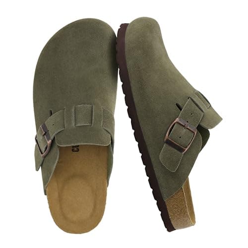CUSHIONAIRE Hana - Genuine Leather Suede Classic Clog Womens Shoes - Slip On Mule Comfortable Shoes for Women, KHAKI 9