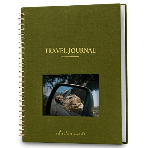 Nook Theory Personalized Travel Journal for Women, Men - Linen Travelers Notebook, Adventure Book with Prompts, Perfect for Travel Gifts (Olive)