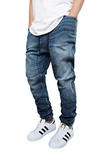 URBANJ Men's Casual Drop Crotch Denim Jogger Pants S-5XL (US, Alpha, X-Large, Regular, Regular, Washed Dk.Indigo)