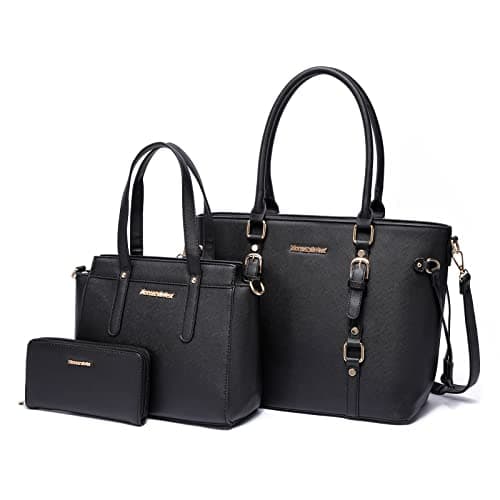 Montana West 3PCS Purses for Women Tote Bag and Wallet Set Shoulder Satchel Crossbody Bags Leather Handbag for Gift Travel Casual Work MWC3-C032WBK