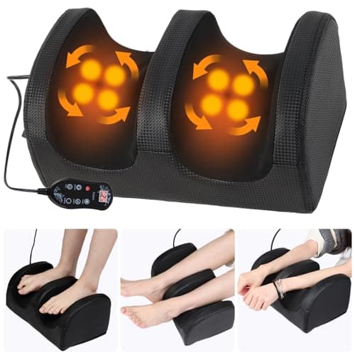 Foot and Calf Massager with Heat, Shiatsu Electric Kneading Foot Massager Machine for Plantar Fasciitis, Pain Relief, Promotes Blood Circulation, Wired Remote(Black)