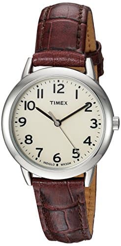 Timex Women's Easy Reader 30mm Watch – Silver-Tone Case Cream Dial with Brown Croco Leather Strap