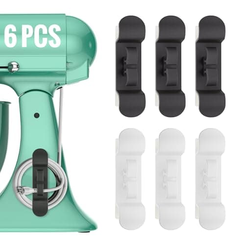 6PCS Cord Organizer for Appliances, Upgraded Kitchen Appliance Cord Wrap, Cord Holder Stick on Pressure Cooker, Coffee Maker, Air Fryer and Blender(3 Black + 3 White)