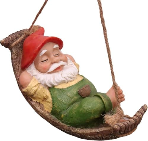 TERESA'S COLLECTIONS Green Garden Gnome Statues for Garden Decor, Resin Hanging Decorations for Outdoor, Tree Ornaments Figurines for Outside Stump Lawn Patio, Gifts for Mom Women and Man, 8"