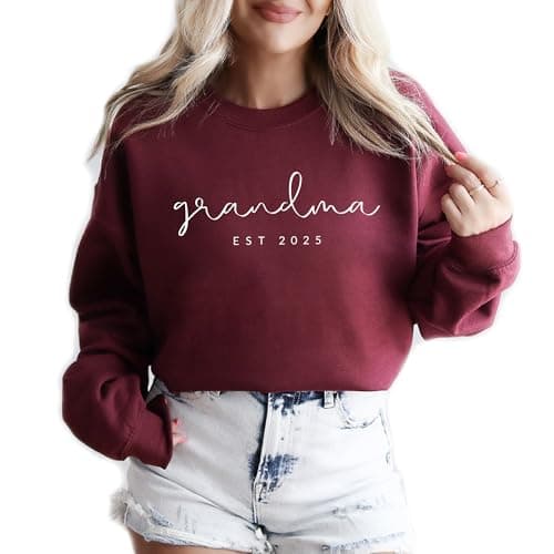 Grandma Women's Long Sleeve Custom Est Crewneck Sweatshirt, Grandma Letter Print Graphic Shirts Pullover Tops