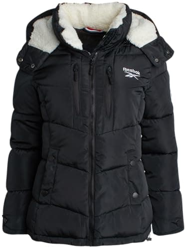 Reebok Women's Puffer Jacket - Heavyweight Quilted Puffer Jacket with Faux Fur Trim Hood - Outerwear Jackets for Women (S-XL), Size Medium, Classic Black