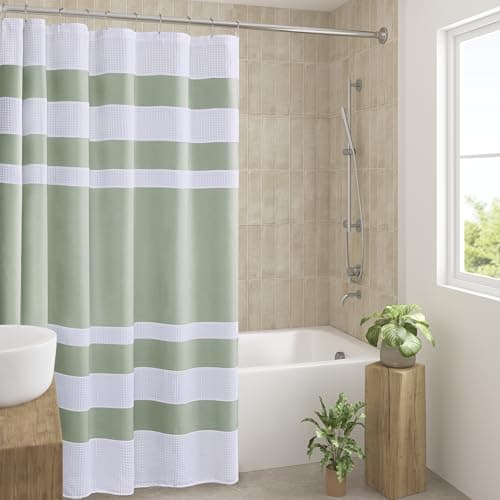 Madison Park Shower Curtain Spa Waffle Weave Shower Curtain for Bathroom 3M Scotchgard Moisture Management, Spa Quality Modern Shower Curtains for Bathroom, Standard 72x72 Sage Green