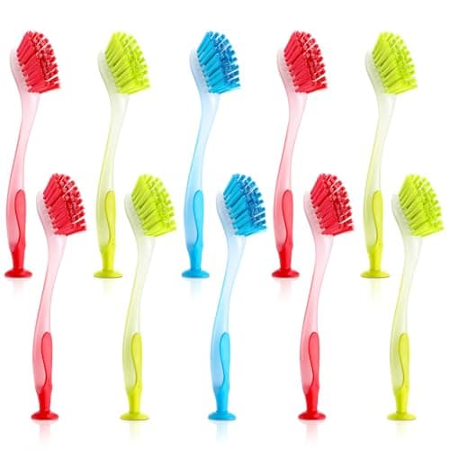 Boao 10 Pieces Long Dish Brush with Handle Assorted Color Dishwashing Brush with Suction Cup Multipurpose Cleaning Tool for Kitchen, Toilet, Etc