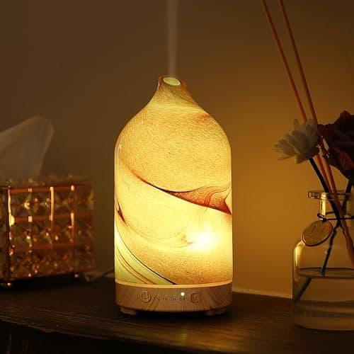 Best Diffusers for Essential Oils #7 from inrorans Essential Oil Diffuser Hand Blown Glass Aromatherapy Diffuser - Ultrasonic Cool Mist Scent Aroma Diffuser, Whisper Quiet with Auto Shut-Off, Timer Setting &7 Colors Night Light for Home