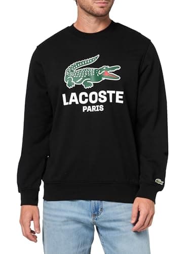 Lacoste Men's Classic Fit Printed Crew Neck Sweatshirt, Black, XX-Large