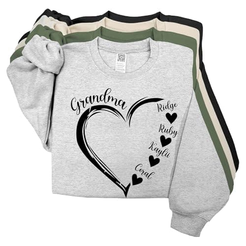 GODMERCH Custom Grandma Hearts Shirt Personalized Grandma Nickname Hoodies Sweatshirt, Grandma Shirts, Mothers Day Birthday Gifts for Grandma