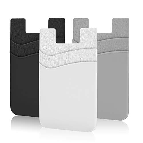 SHANSHUI Phone Wallet, Credit Card Holder for Back of Phone Case Wallet Pocket Stick on ID Bussiness Cards Sticky Pouch Compatible with iPhone, Samsung Galaxy, Android - 3 Pack Black Grey White