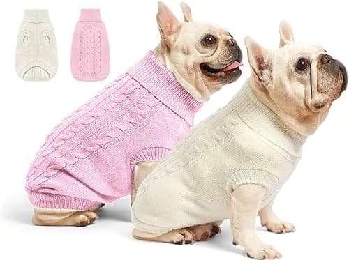 Roseelk 2 Pack Dog Sweaters for Small Dogs - Puppy Medium Warm Clothes in Winter, Turtleneck Pullover Design for Boy Girl Pet, Doggie, Cat, Kitten Chihuahua Bulldog Pug Beagles (XS, Pink, Beige)