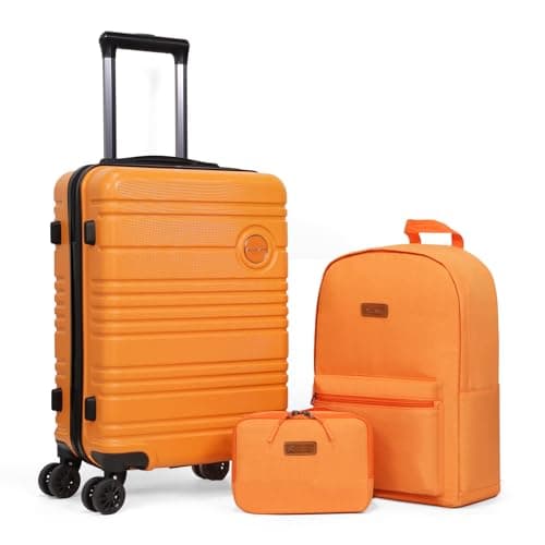 Aklsvion ABS+PC Carry on Luggage set with backpack 3 Pcs suitcace with Spinner wheels TSA Lock 20-In hardshell Lightweight Luggage set (Orange)