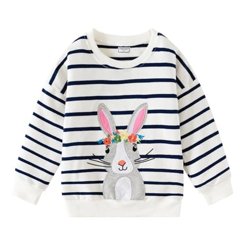 NUBEEHOHO Toddler Girls Sweatshirt Wreath Bunny Stripe White Shirt Easter Kids Cotton Pullover Sweater Casual Fall Winter Clothes Size 4T/8483