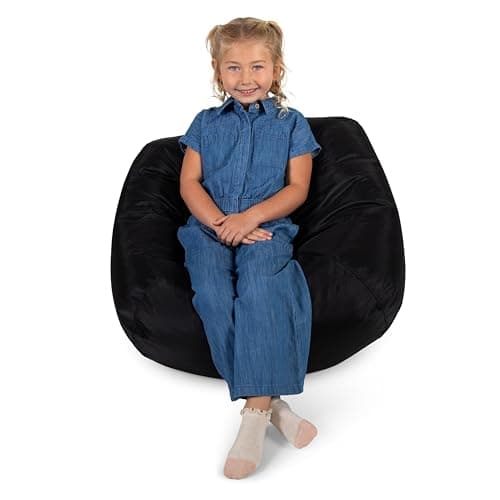 Big Joe Classic Bean Bag Chair for Kids Bedroom and Reading Nook, Easy-Clean Stretch Limo Black, Durable Nylon Polyester Blend, 2 feet Refillable