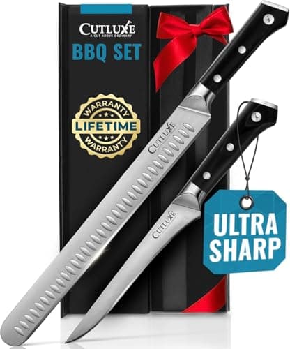 Cutluxe Carving Knife Set for BBQ & Brisket – Razor Sharp German Steel Slicing and Boning Knife for Meat Cutting, Full Tang & Ergonomic Handle, Grilling Gifts for Men – Artisan Series