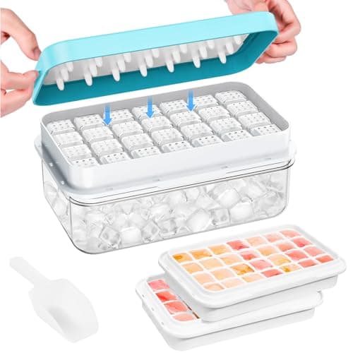 Ice Cube Tray with Lid and Bin, PHINOX 56 pcs Ice Trays for Freezer, Ice Cube Trays for Freezer with 2 trays, Container, Lid & Ice Scoop, BPA Free