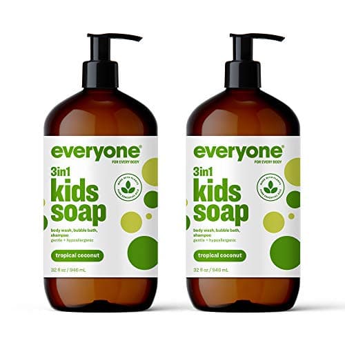 Everyone 3-in-1 Kids Soap, Body Wash, Bubble Bath, Shampoo, 32 Ounce (Pack of 2), Tropical Coconut, made with Essential Oils for Toddlers, tweens and teens