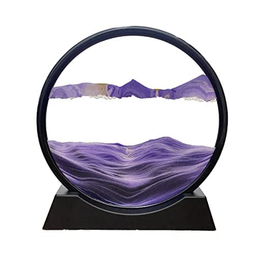 3D Dynamic Sand Art Liquid Motion, Moving Sand Art Picture Round Glass 3D Deep Sea Sandscape in Motion Display Flowing Sand Frame Relaxing Desktop Home Office Work Decor (12“, Purple)