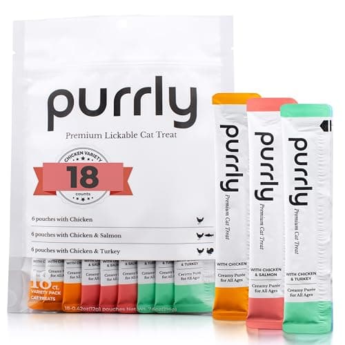 Purrly Lickable Wet Cat Treats Healthy Grain-Free Chicken Variety Pack (18 Count) Squeezable Creamy Purée with Human-Grade Protein Sources and Functional Nutrients Non-GMO No-Artificial-Additives