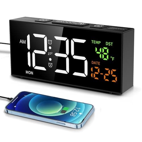 Netzu Alarm Clocks for Bedrooms, Digital Clock with Date Temperature and Weekday, Manual DST, Snooze, 2 Alarms, 4 Volumes for Living Room Home Bedside Desk (Black)