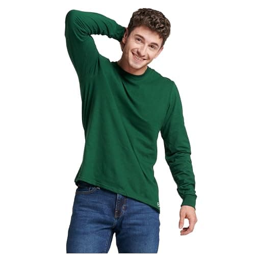 Russell Athletic Mens Cotton Performance Long Sleeve T-Shirts T Shirt, Dark Green, Large US